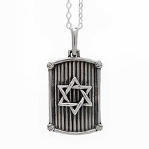 925 Sterling Silver Oxidized Star Of David Tag Necklace Pendant Judaica ... - $54.42