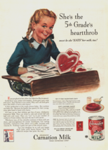 Vintage 1943 Carnation Milk She&#39;s 5th Grades&#39;s Heartthrob Advertisement - $6.17
