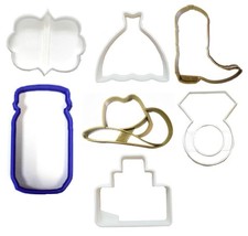 Country Rustic Charm Wedding Bridal Shower Set Of 7 Cookie Cutters USA PR1180 - £11.85 GBP