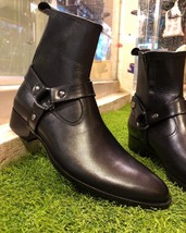 Bespoke Handmade Black Color Harness Zipper Ankle High Boots - £157.24 GBP