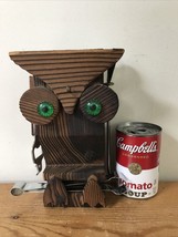 Vintage 70s Handmade Raised Grain Wood Owl Cocktail Bar Tool Caddy Set H... - £63.79 GBP