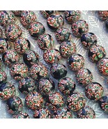 Vintage vene beads unique pattern glass beaded strand necklace 18-19mmGift - $860.48 MXN