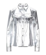 Camicia donna argento vera pelle di agnello fatta a mano elegante casual... - $266.89 CAD+