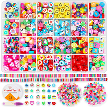 1050PCS Fruit Flower Polymer Clay Beads for DIY Jewelry Bracelets Art Making Kit - £16.52 GBP