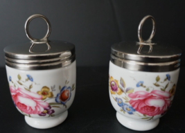 Vintage Royal Worcester Porcelain Egg Coddler Bournemouth Pink Rose Bouquet Pair - £32.85 GBP