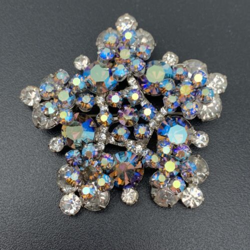 Primary image for Juliana D & E Delizza Elster Clear & Blue AB Rhinestone Layered 3D Brooch Pin
