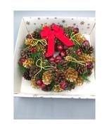 NIB Artificial Faux Pine and Holly Berry Wreath, Red Velvet Ribbon Bow, ... - £48.57 GBP
