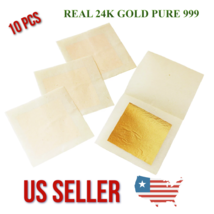 PURE SOLID 24K GOLD Leaf 10 Sheets Edible Genuine Food Gilding 99.9 Pure... - $98.99