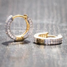 Fully Small 14K Two-Tone Gold Plated Sterling Silver Round Cz Mens Hoop ... - $24.28