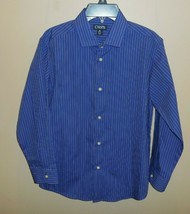 Chaps Boys Medium 10/12 Long Sleeve Dress Shirt Blue Stripe Button Down   - $16.82
