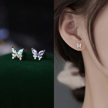 Dainty Butterfly Earrings For Women Girls Colorful Cz Diamond Stud Earrings - £9.59 GBP