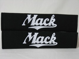 2 pieces (1 PAIR) Mack Embroidery Seat Belt Cover Pads (White on Black) - $17.99