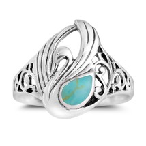 Majestic Swirl Swan Green Turquoise Wings Sterling Silver Ring-8 - £11.15 GBP