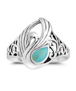 Majestic Swirl Swan Green Turquoise Wings Sterling Silver Ring-8 - £11.35 GBP