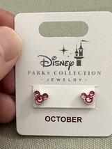 Disney Parks Mickey  Mouse Rose October Faux Birthstone Stud Earrings Gold Color - $32.90