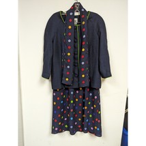 Vintage Leslie Fay Skirt Jacket Suit Set 14 Skirt Navy Blue Colorful Pol... - £31.84 GBP