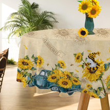 Cusugbaso Sunflower round Tablecloth 60 Inch, Sunflower Decorations for Home, Su - £18.87 GBP