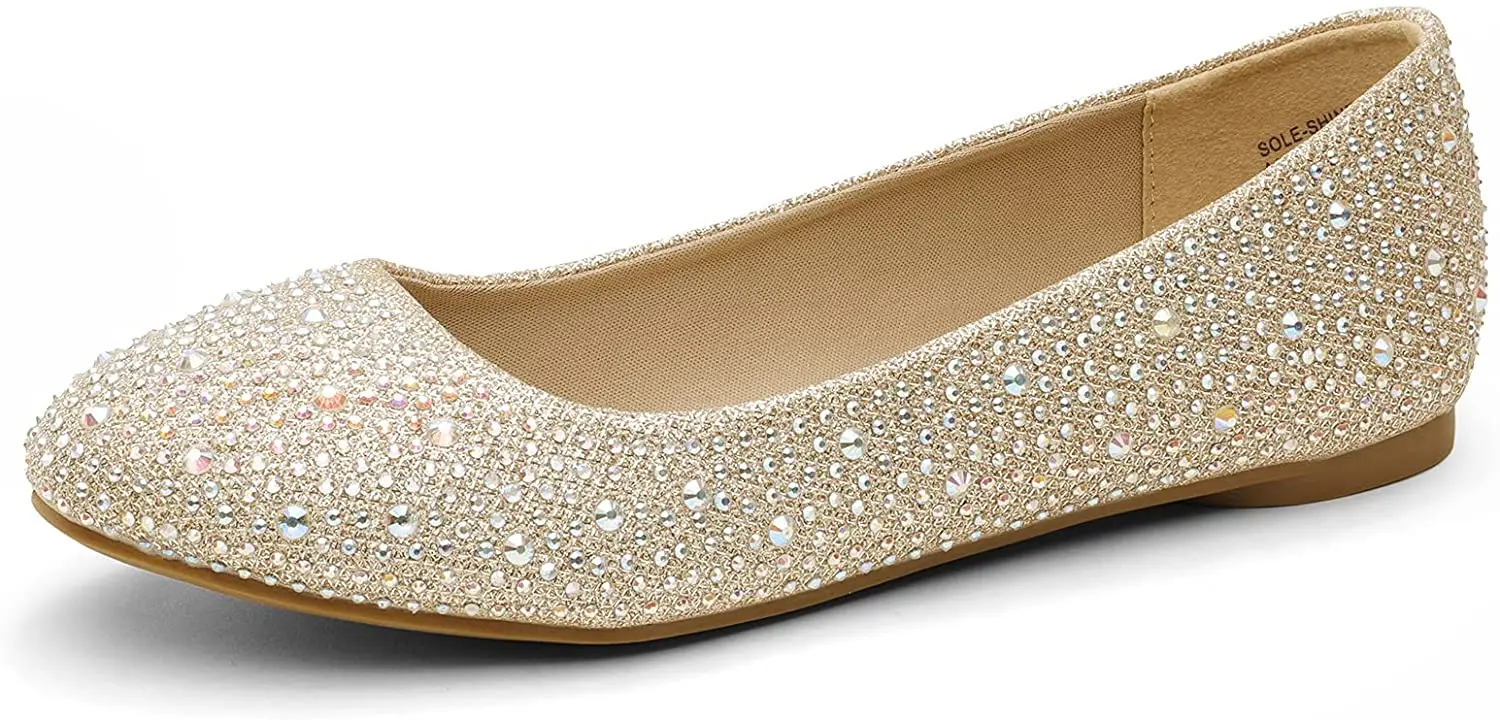 Dream Pairs Women&#39;s Sole-Shine Rhinestone Ballet Flats Shoes Round-Toe Slip on S - £132.34 GBP