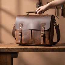 Vintage Genuine Cowhide Leather Briefcase for Men, Brown A4 Laptop Bag 1... - $150.00