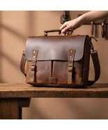 Vintage Genuine Cowhide Leather Briefcase for Men, Brown A4 Laptop Bag 1... - $150.00