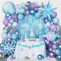 212pcs Frozen Balloon Arch Garland Kit Blue Purple White Balloons with F... - £27.98 GBP