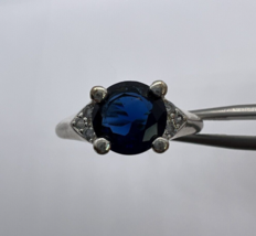 925 Sterling Silver Sapphire &amp; Goshenite Ring Size 7 - $59.41