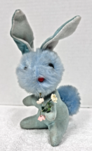 Vintage Dream Pet Blue Fluffy Bunny Rabbit w Flowers 7.5 Inch - $333.38 MXN