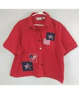 Sara Studio Woman Patriotic Short Sleeve Red Blouse With Star Buttons Si... - £15.36 GBP