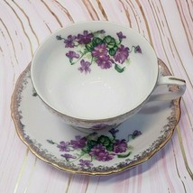 Purple Floral Gold Trim Tea Cup and Saucer Made in Japan - £17.67 GBP