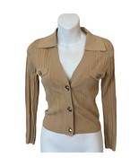 Sandro Hind Rib Pointelle Crop Cardigan In Camel Clair Size 2 US Medium New - £94.33 GBP