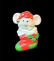 Russ Pin Christmas Vintage Mouse In Stocking 1980s Holiday Brooch - $5.00