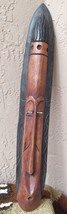 Africa Indonesia Wood Mask Primitive Long Hand Carved 21.75&quot;x3.25&quot;x 2&quot; Vintage - £46.87 GBP