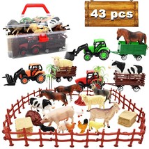 3 Pack Farm Toy Tractor With 40Pcs Plastic Farm Animals Figurines And Fence Farm - £39.95 GBP