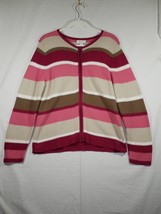 Vintage Christopher &amp; Banks Pink Striped Zip Sweater Size XL - £12.01 GBP