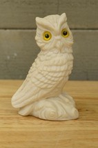 VINTAGE Italy Alabaster White Sculpture Owl Bird Figurine Yellow Eyes 5&quot; Tall - £14.97 GBP