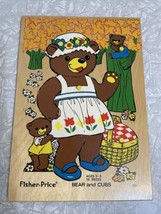 Vtg 70&#39;s Fisher Price Bear &amp; Cubs #506 Wood Tray Frame Puzzle. Pegs. Pic... - $14.49