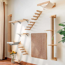 Cat Climbing Shelf Wall Mounted Four Step Stairway With Sisal Scratching Post Fo - £27.42 GBP+