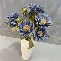 18.9&quot; Artificial fall blue sunflower bouquet silk flower fall decor tabl... - $260.77 MXN