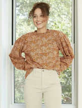 NWT Women&#39;s Universal Thread Brown Floral L/S Blouse Top Sz Medium - £12.44 GBP