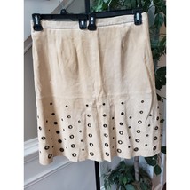 Terry Lewis Mini Skirt Women Size 18P Beige Solid Leather Grommet Lined Side Zip - $47.52