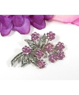 PINK / PURPLE RHINESTONE Flower Bouquet Brooch Vintage Pin Clear Silvert... - $21.77