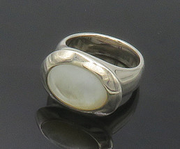 ESPO 925 Silver - Mother Of Pearl Shiny Oval Dome Cocktail Ring Sz 7 - RG12189 - £43.22 GBP