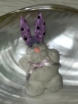 Estate Handmade White Puff Ball Bunny Rabbit w Purple Sequin Ears &amp; Googly Eyes - £6.75 GBP
