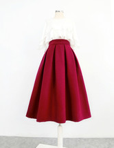 Winter Wine-red Long Pleated Skirt Women Plus Size A-line Wool Midi Party Skirt