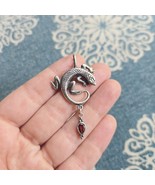 Vintage 925 Sterling Silver Garnet Lizard Pendant - $139.99