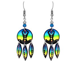 Round New Age Spiritual Graphic Long Dangle Earrings - Womens Fashion Handmade J - £13.31 GBP