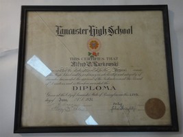 1931 Antique Lancaster Pa High School Diploma Alfred Kurkowski 16&quot;x13&quot; - £30.72 GBP