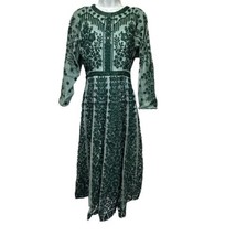 handmade green Embroidered long sleeve Layered embellished dress - £51.24 GBP
