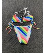 Love And Sports Bright Rainbow Bikini Set Tie Top and Bottom size Medium... - $11.30