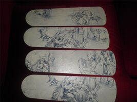 CUSTOM  LOVELY COLONIAL VINTAGE FRENCH BLUE SKETCH TOILE CEILING FAN - $2,184.96 MXN